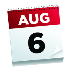August 6th on a calendar page - illustrated. 