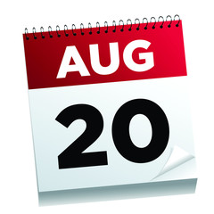 August 20th on a calendar page - illustrated. 