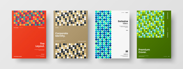 Company identity brochure template collection. Business presentation vector A4 vertical orientation front page mock up set. Corporate report cover abstract geometric illustration design layout bundle.