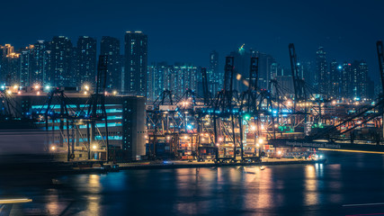 Night View Of Hong Kong Sea Port 