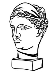 Greek statue. The head of a girl. One line drawing. Stylish print