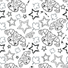 Seamless pattern.Shoulder pads, sticks, stars,maple leaf on a white background. Vector illustration. Endless repeating texture for banners, fabric, greetings, packaging, printing on paper, wallpaper.