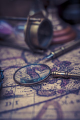 Old Map With Magnifying Glass