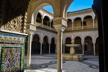 Courtyard in Seville, Moorish style of architecture.