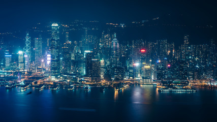 Fototapeta na wymiar Night View Of Hong Kong Skyscraper Building 
