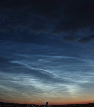 Noctilucent clouds over Poland. Evening sky covered by NLC.