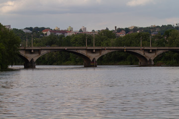 
bridge on the Vltava river and traffic on it