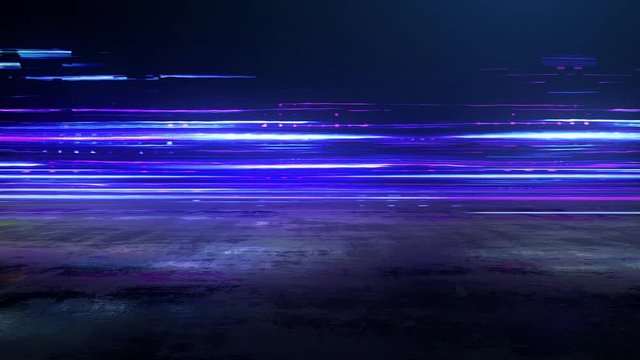 Car light trails moving fast over night road. Animated city traffic concept.