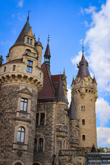 Fototapeta na wymiar Moszna, Poland - May 02, 2015: The Moszna Castle. Has been often featured in the list of most beautiful castles in the world