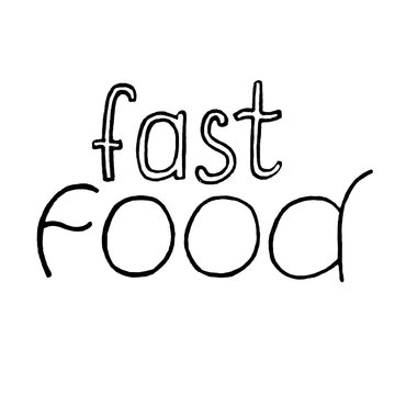 Fast food lettering element. Hand drawn inscription. Ink illustration. Modern brush calligraphy. Isolated on white background.