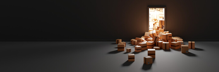 Infinite carton shipping boxes, logistics industry concepts, 3d rendering illustration