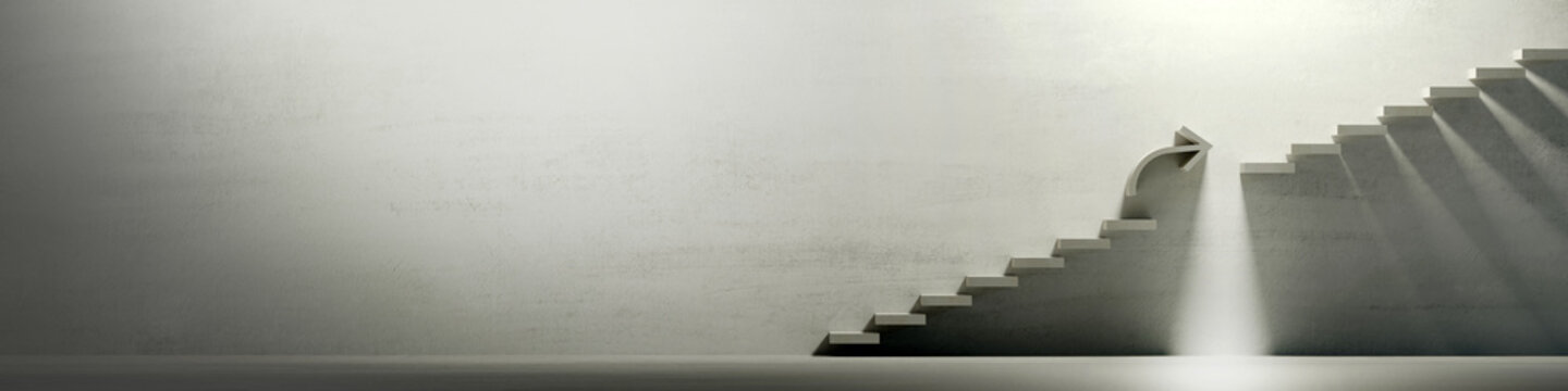 Conceptual concrete stairs, metaphor of success, challenge and human choices. Original 3d rendering