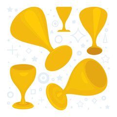 Trophy cup. Winners golden cup vector illustrations set. Golden awards isometric icons in flat style. Different doodle design elements.