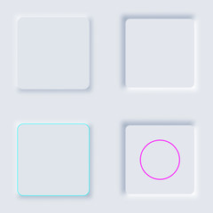 Bright white cube set gradient buttons. Internet symbols on a background. Neumorphic effect icons. Shaped figure in trendy soft 3D style.