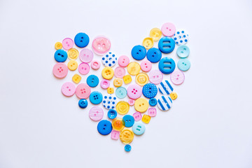 Flat lay with colorful sewing buttons, mock up, top view.