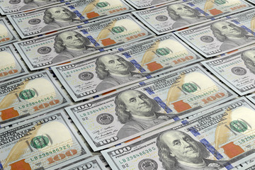 Money banknotes background. U.S. 100 dollars bills
