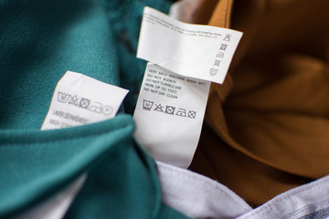 tag label on clothing recommendations for washing clothes fabrics