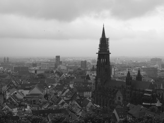 Freiburg cityscape in black and white