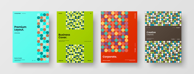 Company identity brochure template collection. Business presentation vector A4 vertical orientation front page mock up set. Corporate report cover abstract geometric illustration design layout bundle.