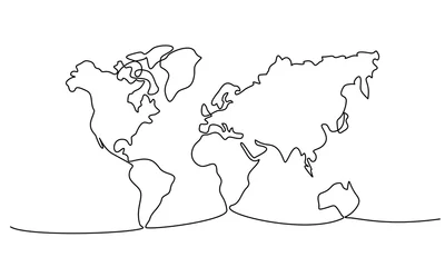 Fototapete Eine Linie Kontinuierliche einzeilige Zeichnung. Weltkarte. Vektor-Illustration.