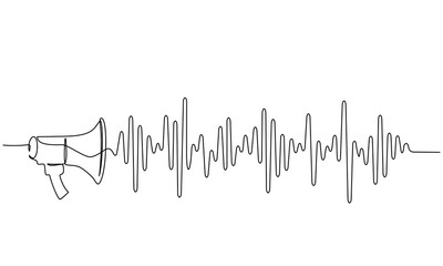 Megaphone, loudspeaker with sound wave. one line drawing