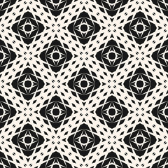 Vector monochrome geometric pattern. Abstract seamless texture with fading rhombuses, diamonds, net, grid. Halftone transition effect. Stylish black and white ornament background. Modern repeat design