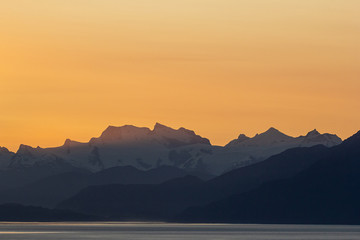 Sunset in the mountains at Chilean Patagonia and General Carrera Lake - Chile Chico, Aysén, Chile