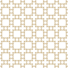 Golden abstract geometric seamless pattern in oriental style. Vector gold and white background. Elegant Asian ornament. Luxury graphic texture with square grid, lattice, net, crosses. Repeat design