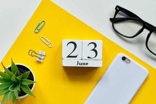 23 twenty third day june Month Calendar Concept on Wooden Blocks.