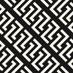 Vector geometric seamless pattern with lines, meanders, chain, diagonal grid. Traditional grecian motif ornament. Abstract black and white texture. Stylish monochrome background. Repeat geo design