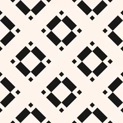 Behang Ruiten Vector geometrische naadloze patroon met ruiten, diamanten, vierkanten, florale vormen, tegels. Abstracte zwart-witte textuur. Minimale monochrome sieraad achtergrond. Herhaal ontwerp voor decor, textiel