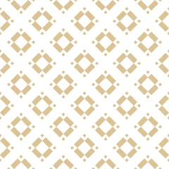 Wallpaper murals Rhombuses Golden vector geometric seamless pattern with rhombuses, diamonds, squares, floral shapes, tiles. Abstract white and gold texture. Minimal ornament. Simple luxury background. Repeat ornate design