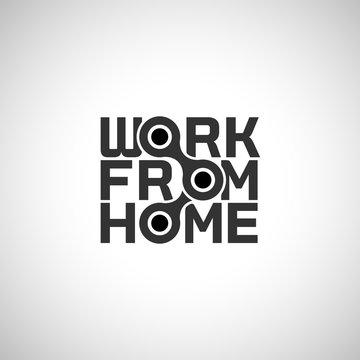 Work From Home Typography Design. Work-at-home Logo. Working At Other Locations. Remote Working And Work From Anywhere. Business Continuity Plan. Practicing Social Distancing.