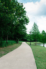 Empty park in McKinney, Texas, on a cloudy spring afternoon. McKinney is a rapidly growing suburb in the Dallas-Fort Worth metroplex. 