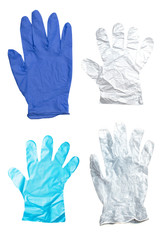 various latex protective gloves isolated on white background