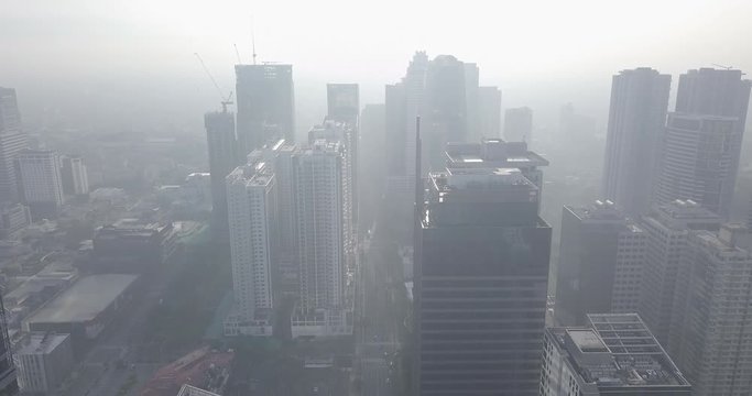Ungraded, Morning aerial flight towards business district, Urban city, Skyline view, Drone, 4K