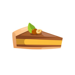 Piece of cake and hazel nuts isolated on white.
