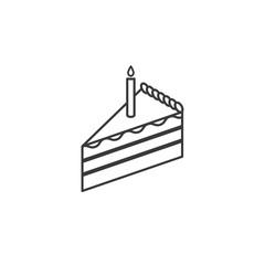 Cake slice line icon with candle. Vector illustration.