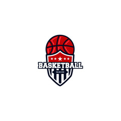 Shield basketball championship logo. modern sport emblem. vector illustration. Modern professional basketball logo design. All star championship sign.