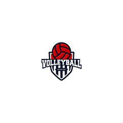 Volleyball championship logo, emblem, icons, designs templates with volleyball ball and shield. Sport emblem insignia templates.