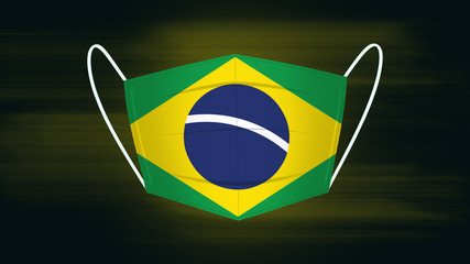 Face mask with the flag of Brazil. Brazil theme mask. Concept of a country during the coronavirus pandemic.