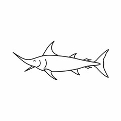 Coloring Swordfish Closed Their Eyes While Opening Their Mouth Cartoon, Cute Funny Character, Flat Design
