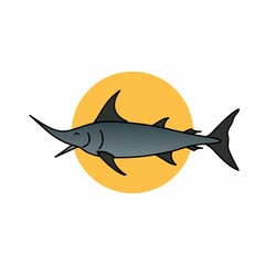Illustration of Swordfish Closed Their Eyes While Opening Their Mouth Cartoon, Cute Funny Character, Flat Design