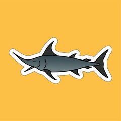 Sticker of Swordfish Closed Their Eyes While Opening Their Mouth  Cartoon, Cute Funny Character, Flat Design