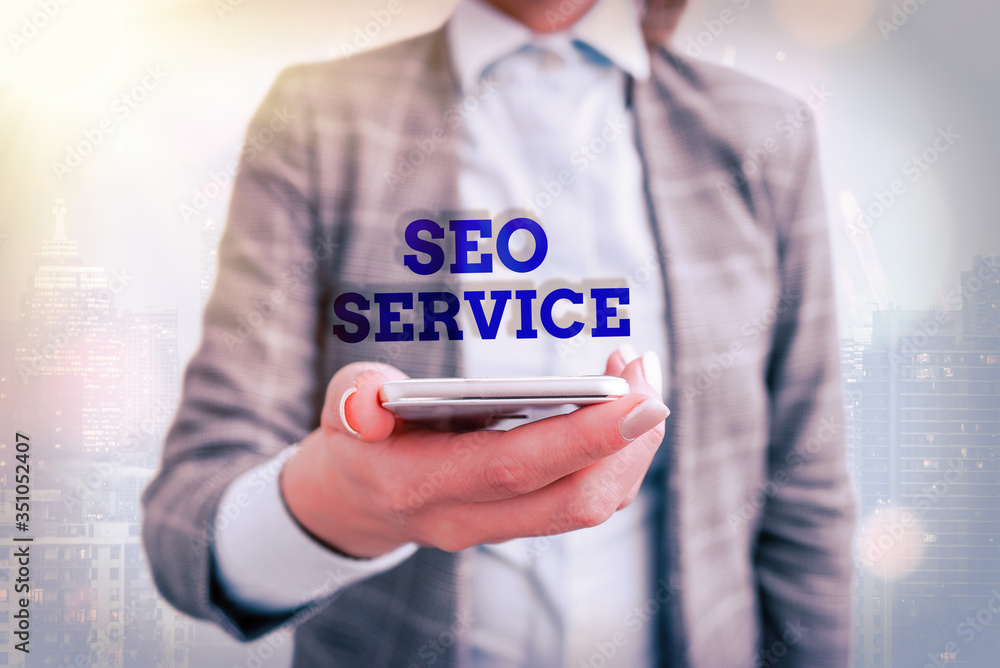 Poster conceptual hand writing showing seo service. concept meaning techniques and procedures to increase t