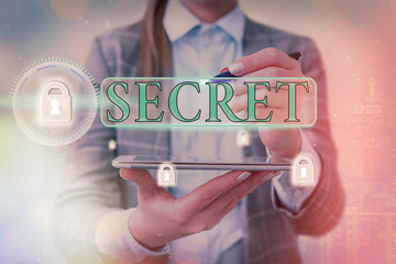 Conceptual hand writing showing Secret. Concept meaning something that is kept or meant to be kept...