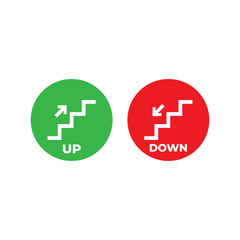 Stairs up and stairs down symbol set. Stairs icon upward, downward, isolated vector illustration set.