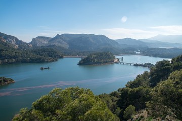 Fototapeta na wymiar Panorama of a reservoir in Grazalema in Sierra de Grazalema Natural Park, Andalusia, Spain
