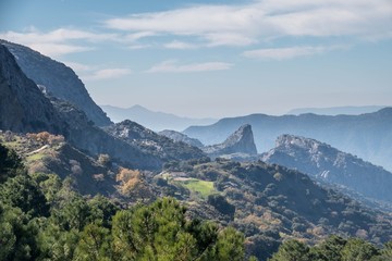 View of mountains and valleys in Sierra de Grazalema Natural Park, Andalusia, Spain