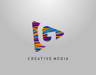 G Letter Logo. Colorful Pop Art Strip on PLay Icon Perfect for Cinema, Movie, Music,Video Streaming Concept.